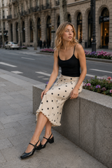 High Waist Polka Dot A-line Midi Skirt