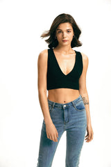 Plunging Neck Cross Back Ribbed Tank Top