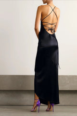 Belted Backless Maxi Silk Dress