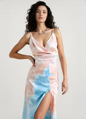 V-Neck Floral Print Split Strap Party Dress