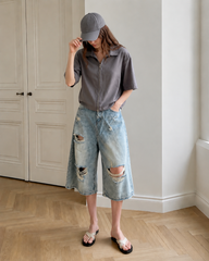 Loose Ripped Capri Wide Leg Jeans