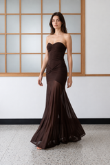 Mesh Patchwork Strapless Shirred Backless Bodycon Maxi Dress