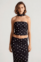 Polka Dot Strapless Crop Two Pieces Set