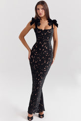 Floral Jacquard Bow Straps Dress