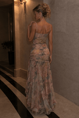 Sexy Print A Line Cami Slit Maxi Dress