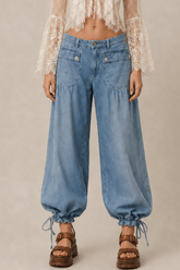 Loose Cuffed Ruched Tie Jeans