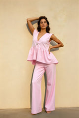Cotton V Neck Sleeveless Vest Pants Two Piece Set