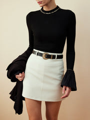Ruffle-Cuff Cutout Slim T-Shirt