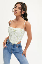 Floral Print Curved Hem Crop Top