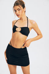 Chain Decor Corset Top & Cut Out Bodycon Skirt Set