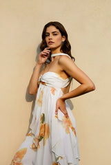 Halter Backless Floral Lace Vacation Dress