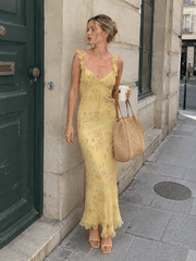 Floral Ruffle Strap Ruffled Sleeve Maxi Dress