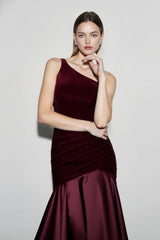 Velvet Panel Off Shoulder A Line Formal Dress