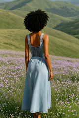 Washed Button Front Cami Denim Dress