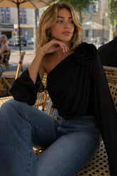 Chiffon Floral Off-the-Shoulder Fitted Blouse