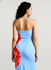 Strapless Floral Bodycon Slit Vacation Dress