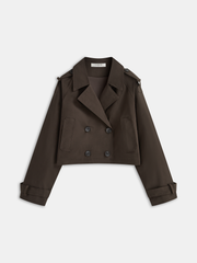 Double-Button Cropped Trench Coat
