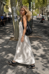 Khaki Linen Cotton Cami Loose Office Maxi Dress