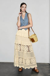 Boho Lace Hollow Draped Vacation Skirt