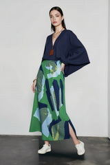 Color Block Print Pleated Vacation Skirt