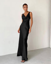 Cowl-Neck Satin Midaxi Dress in Black