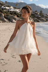 Elegant Halter Metal Button Backless Mini Dress