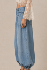 Loose Cuffed Ruched Tie Jeans