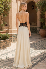 Lace Patchwork Backless Halter Boho Dress