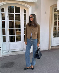 Suede Effect Soft Button Lapel Jacket