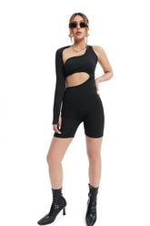 One Sleeve Asymmetrical Neck Cut Out Rompers Playsuit