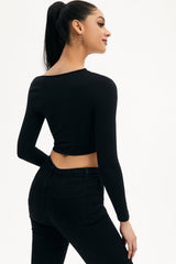 Cut Out Metal Detail Long Sleeve Crop Top