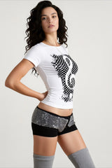 Retro Skull Print Crop T-shirts