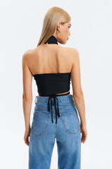 Cut Out Cross Wrap Halter Neck Tank Top