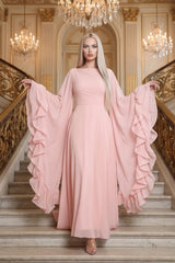 Ruffle Flared Sleeve Tulle Puff Tiered Maxi Dress