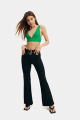 Low Waist Solid Flared Pants With Belt
