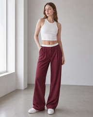 High Waist Patchwork Drapey Straight Leg Pants