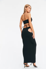 Cut Out Backless Solid Maxi Dress