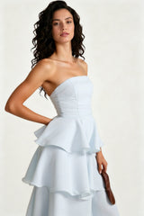 Fashion Strapless Backless Ruffle Tiered Midi Dress