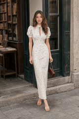 Elegant Floral Deep V Bodycon Maxi Dress