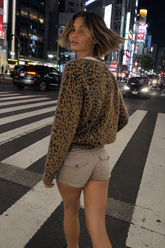 Leopard Print V Neck Knit Blouse