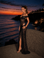 Sexy Patchwork Backless Sheer Lace Slit Maxi Dress