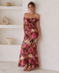 Tie Strapless Ruffled Print Sexy Bodycon Maxi Dress