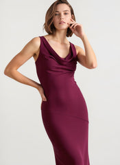 Satin Cowl Neck Fishtail Party Dress