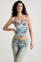 Print Lace V Neck Cami Top