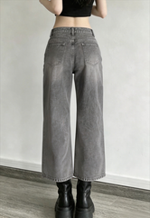 Street Vintage Smoky Gray Washed Wide Leg Jeans