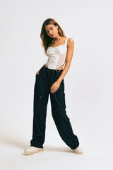 Floral Lace Backless Lace Up Crop Top
