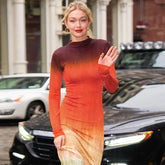 Ombre Round Neck Fitted Long Sleeve Maxi Dress