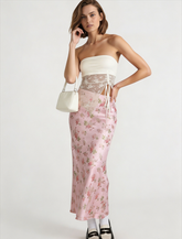 Elegant Satin Floral Draped Skirt