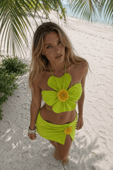 Bandage 3D Flower Skirt Three Piece Swimsuit