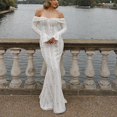 Off-Shoulder Lace Fishtail Dress